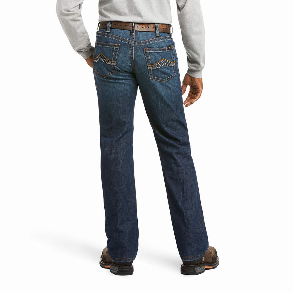 Men's Ariat FR M4 Relaxed Stretch DuraLight Jett Cut Straight-Fit Jeans Blue | DJXR-04567