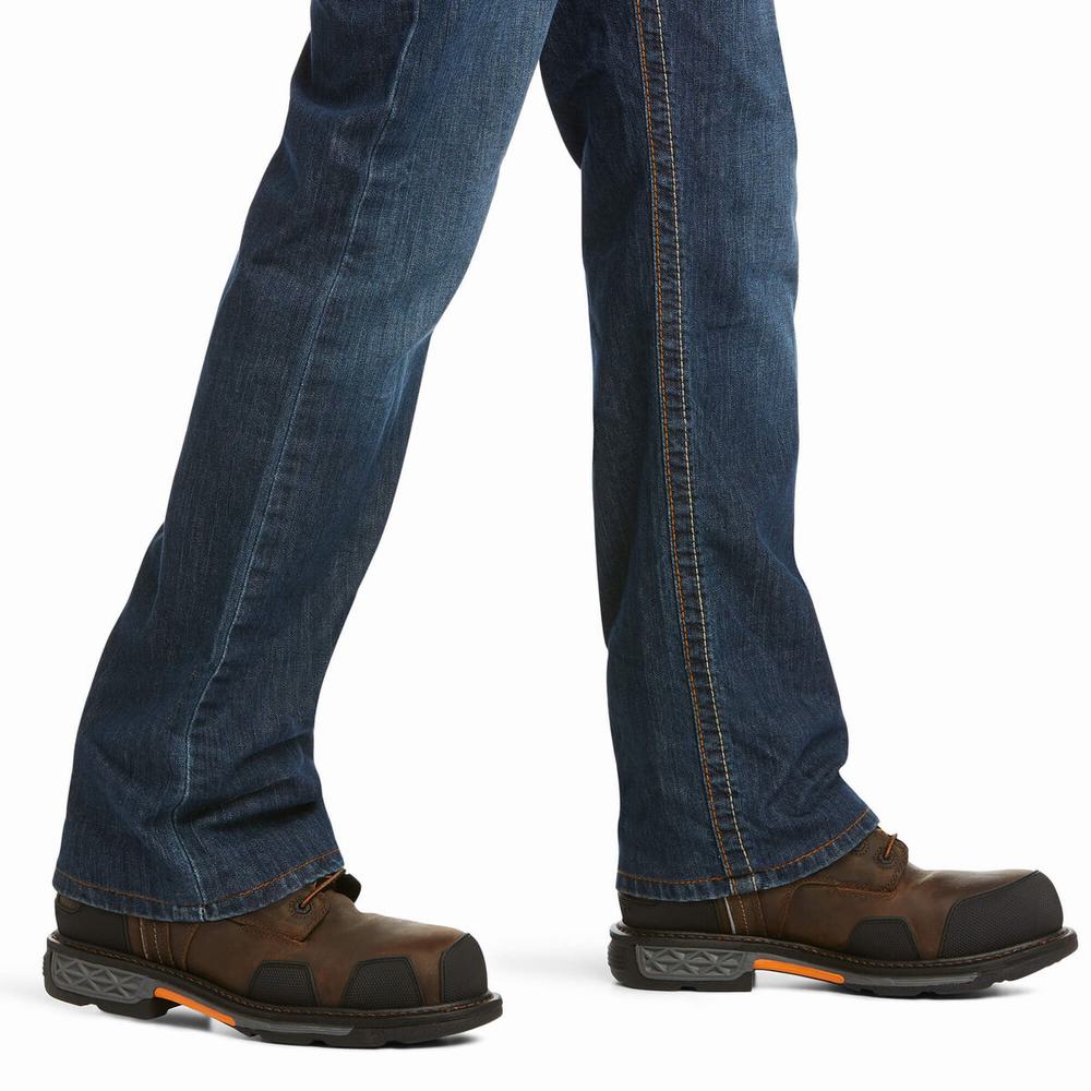 Men's Ariat FR M4 Relaxed Stretch DuraLight Jett Cut Straight-Fit Jeans Blue | DJXR-04567