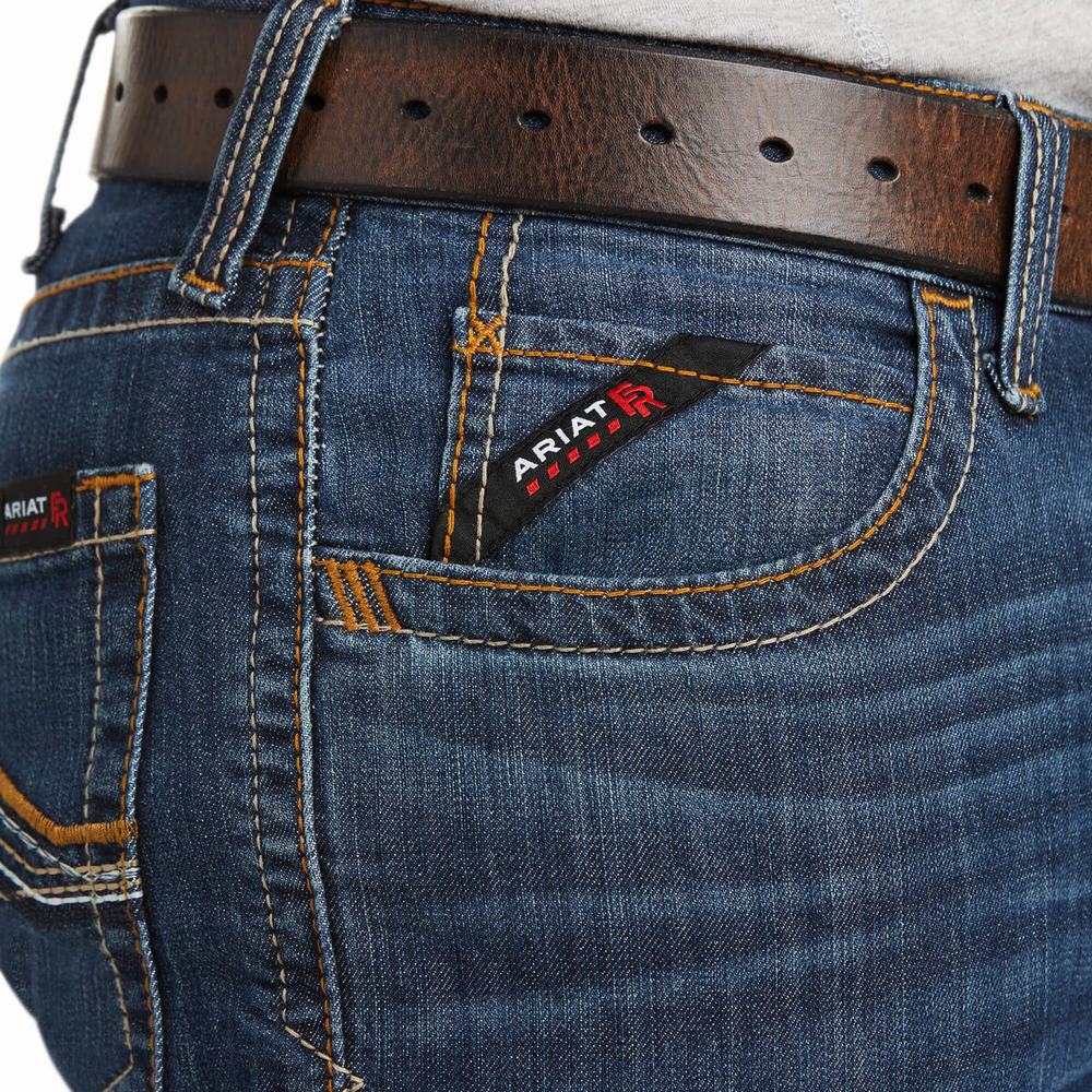 Men's Ariat FR M4 Relaxed Stretch DuraLight Jett Cut Straight-Fit Jeans Blue | DJXR-04567