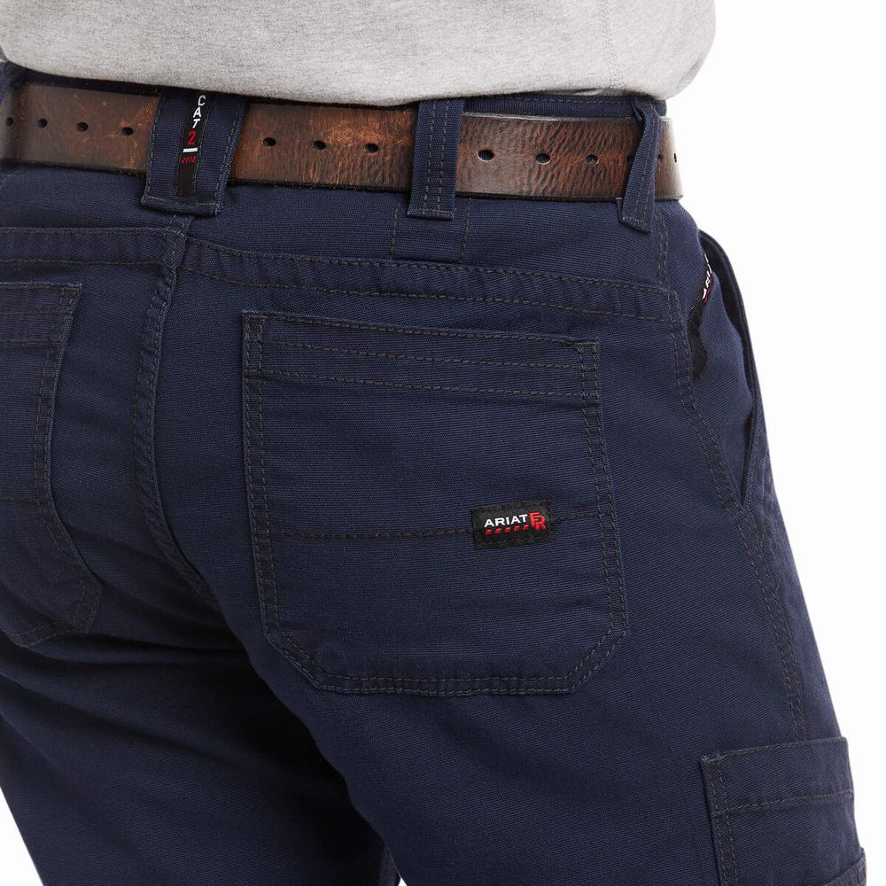 Men's Ariat FR M5 Stretch DuraLight Canvas Pants Navy | KRLV-20951