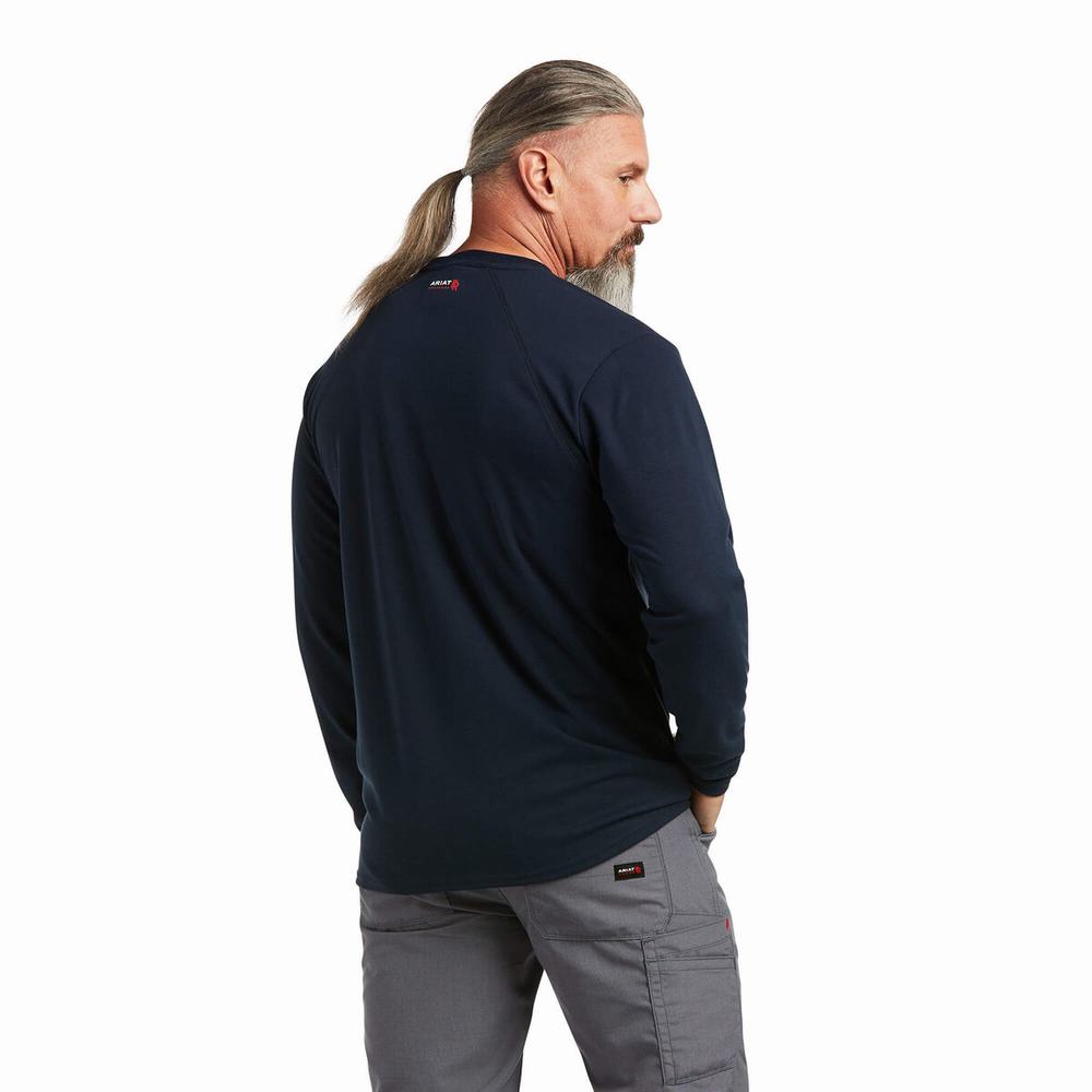 Men's Ariat FR Max Protect Inherent Shirts Navy | JQOM-31702