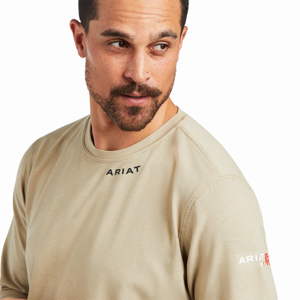 Men's Ariat FR Shirts Khaki | KPJG-47536