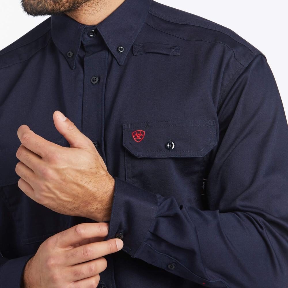 Men's Ariat FR Solid Shirts Navy | YKTW-38124