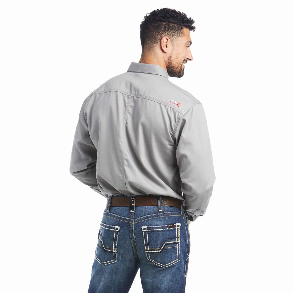 Men's Ariat FR Solid Shirts Silver | UQYM-01978