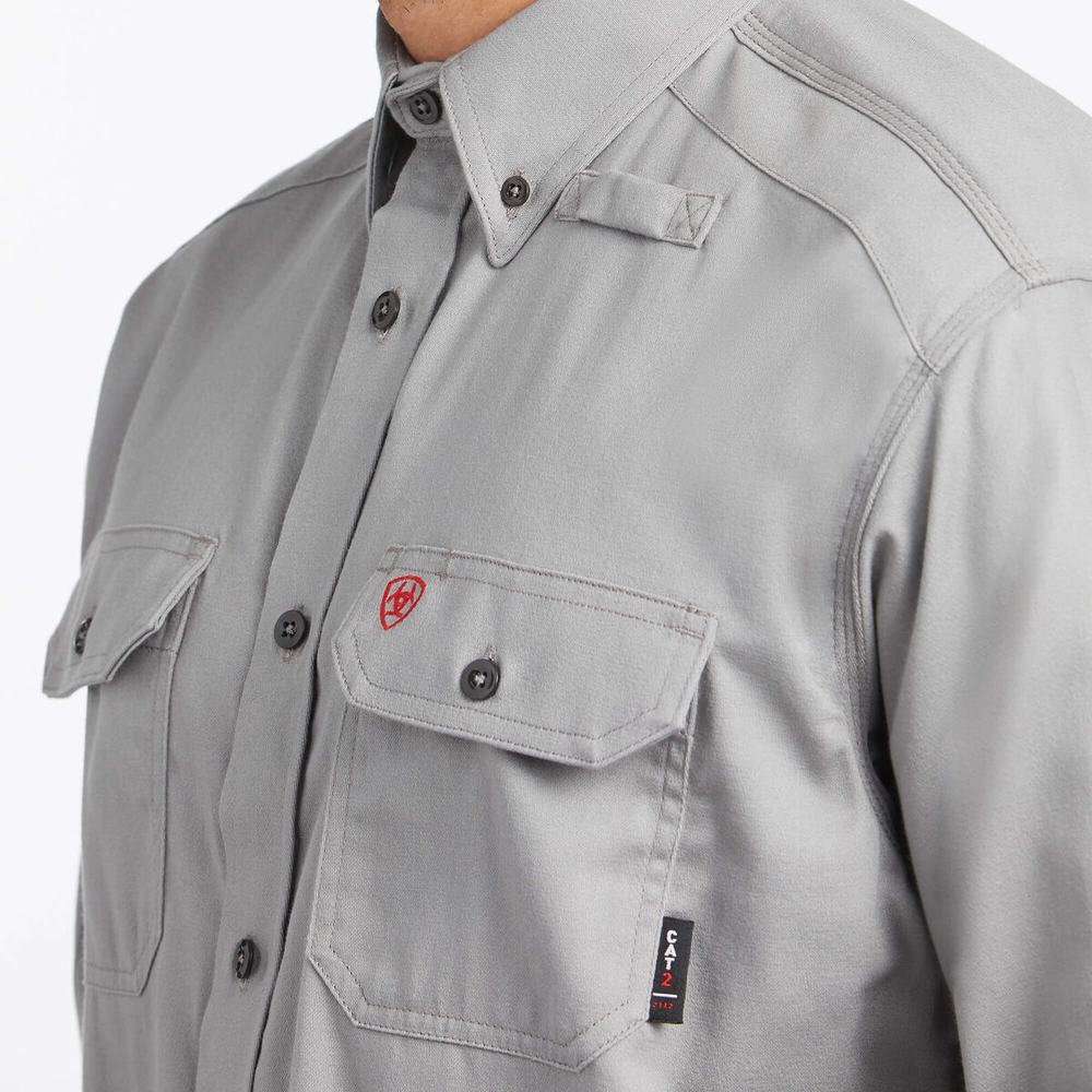 Men's Ariat FR Solid Shirts Silver | UQYM-01978