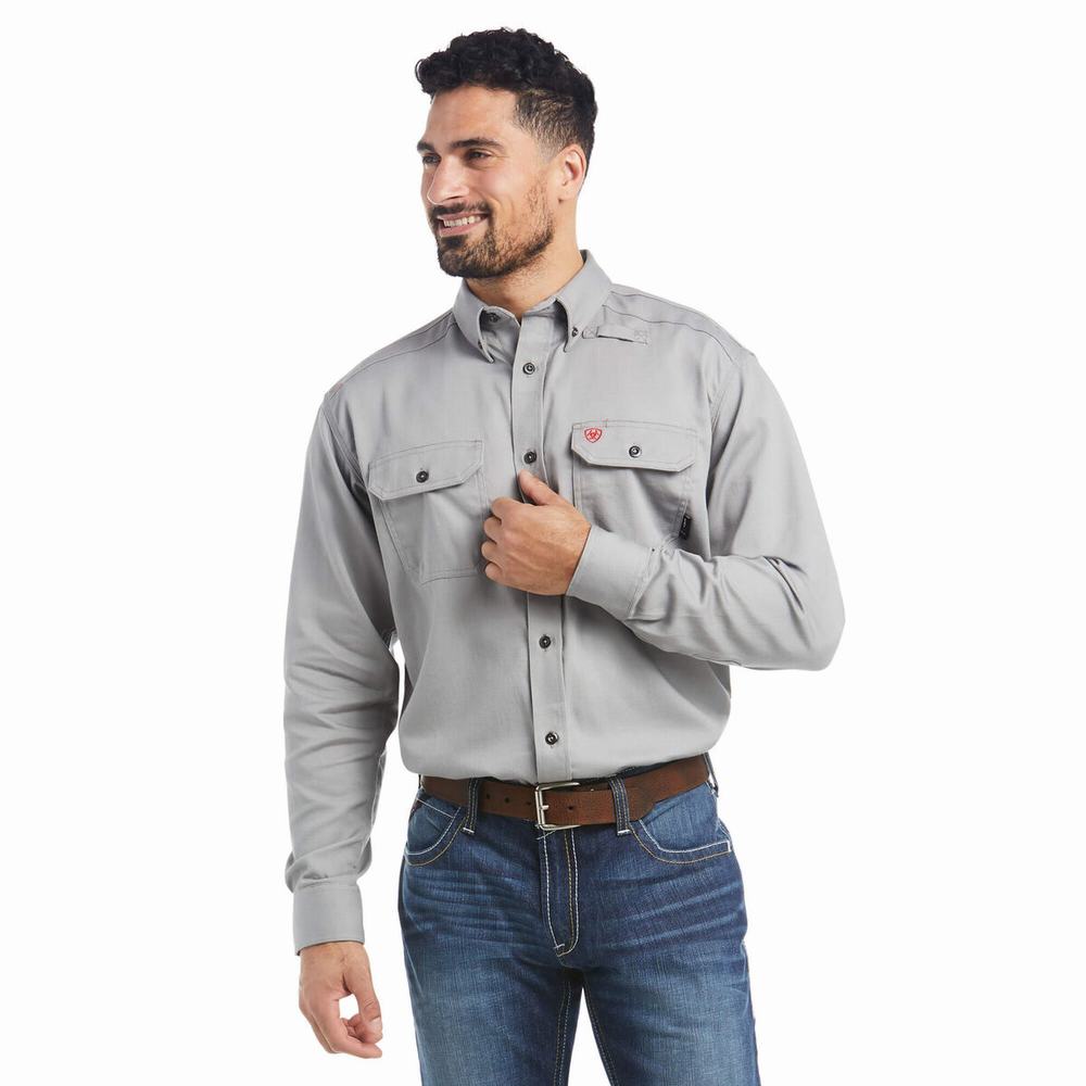 Men\'s Ariat FR Solid Shirts Silver | UQYM-01978