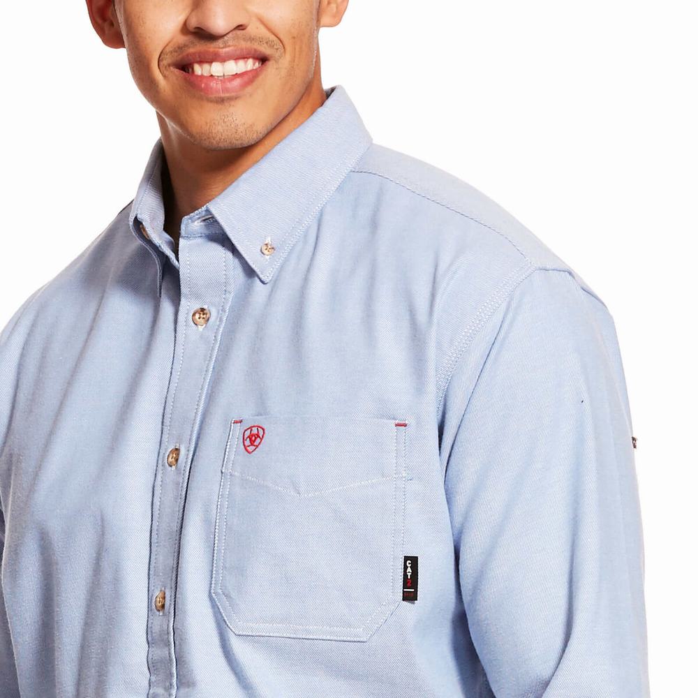 Men's Ariat FR Solid Twill DuraStretch Shirts Blue | CAGE-12689