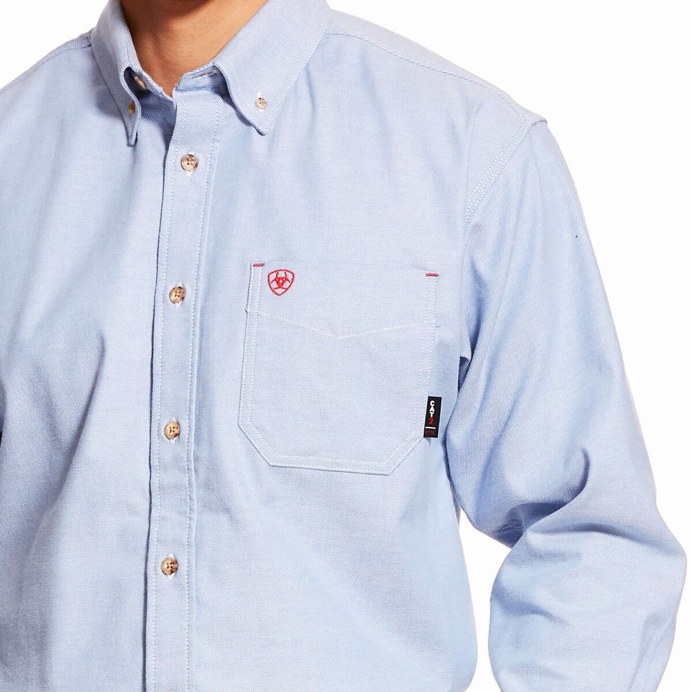 Men's Ariat FR Solid Twill DuraStretch Shirts Blue | CAGE-12689