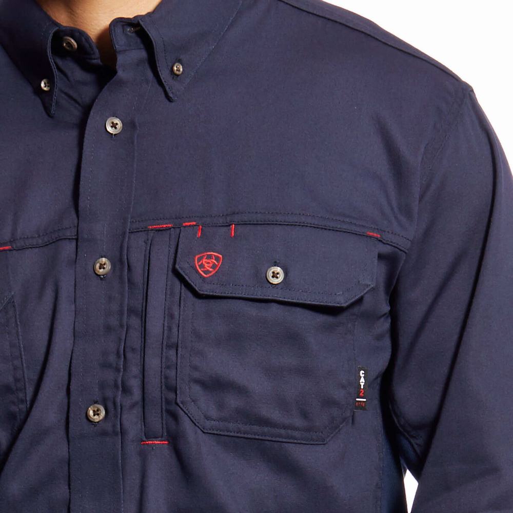 Men's Ariat FR Solid Vent Shirts Navy | RFTA-35689