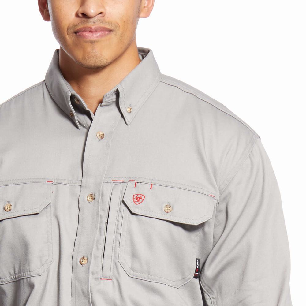 Men's Ariat FR Solid Vent Shirts Silver | DVTH-71640