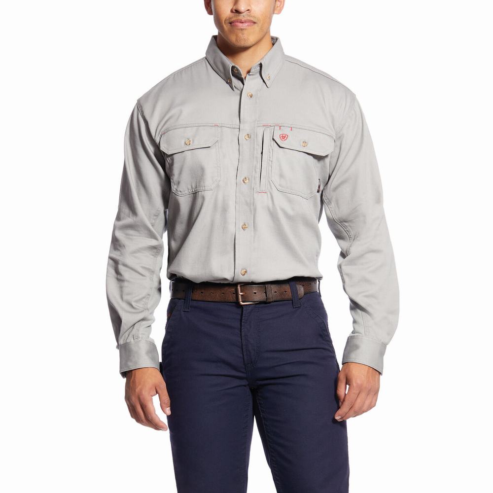 Men\'s Ariat FR Solid Vent Shirts Silver | DVTH-71640