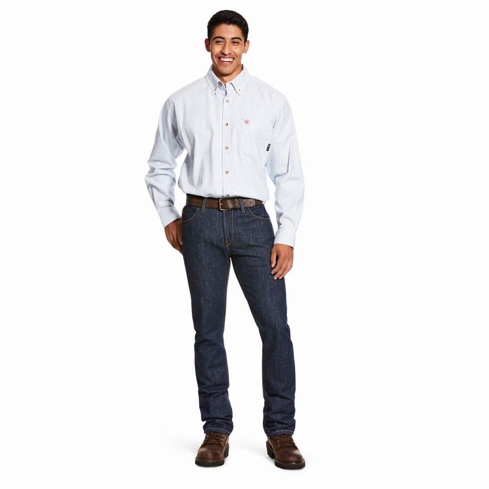 Men's Ariat FR Twill DuraStretch Shirts White Multicolor | ZAJO-26089