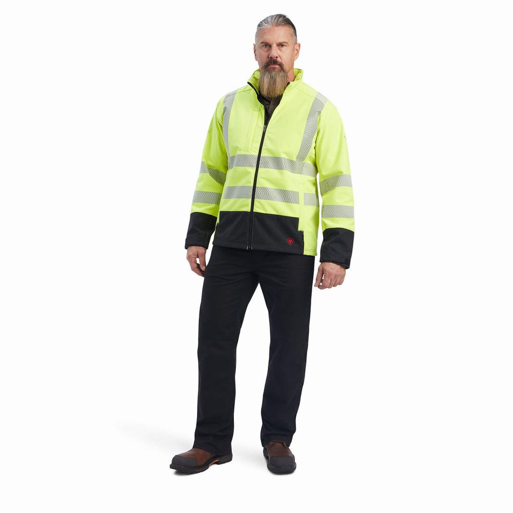 Men's Ariat FR Vernon Hi-Vis Softshell Jackets Yellow | PSNQ-79281