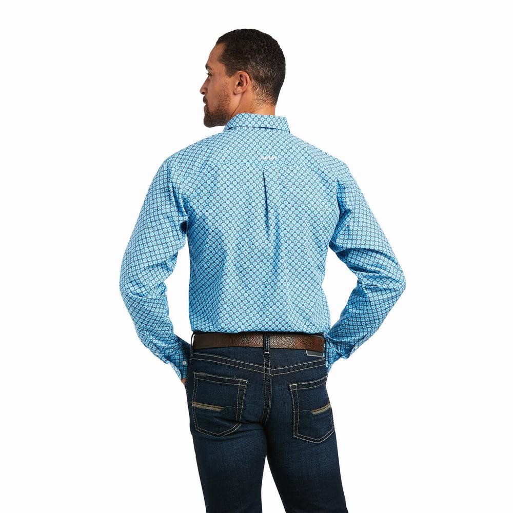 Men's Ariat Genaro Fitted Shirts Blue | EXZF-67043