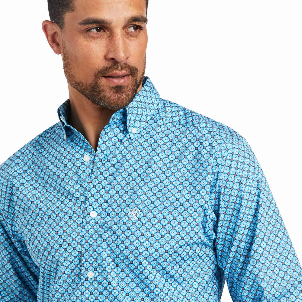 Men's Ariat Genaro Fitted Shirts Blue | EXZF-67043