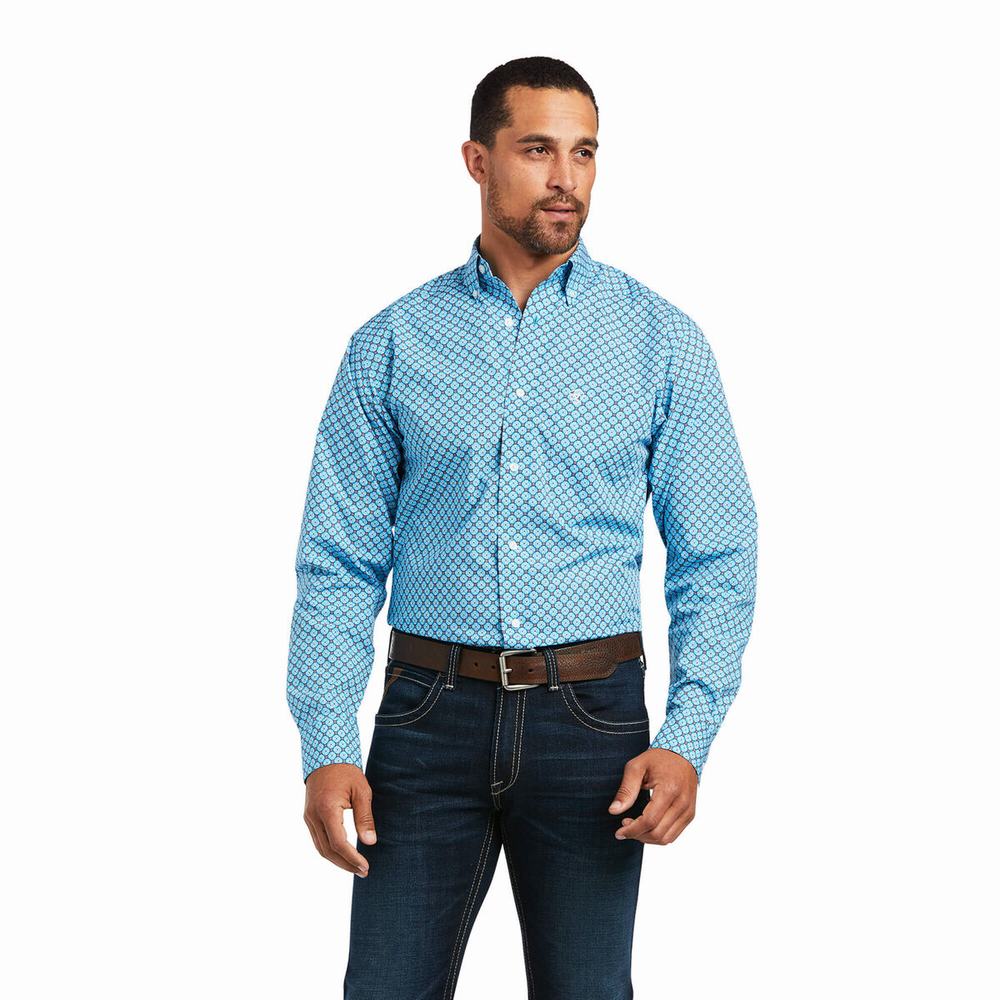 Men\'s Ariat Genaro Fitted Shirts Blue | EXZF-67043