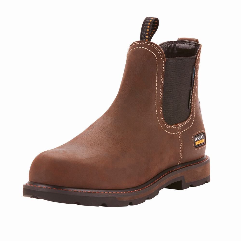 Men's Ariat Groundbreaker Chelsea Waterproof Steel Toe Chelsea Boots Dark Brown | UYQO-59046