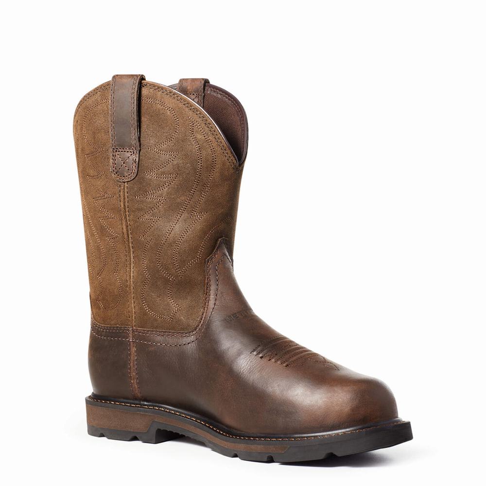 Men's Ariat Groundbreaker MetGuard Steel Toe Work Boots Brown | EIKF-58293