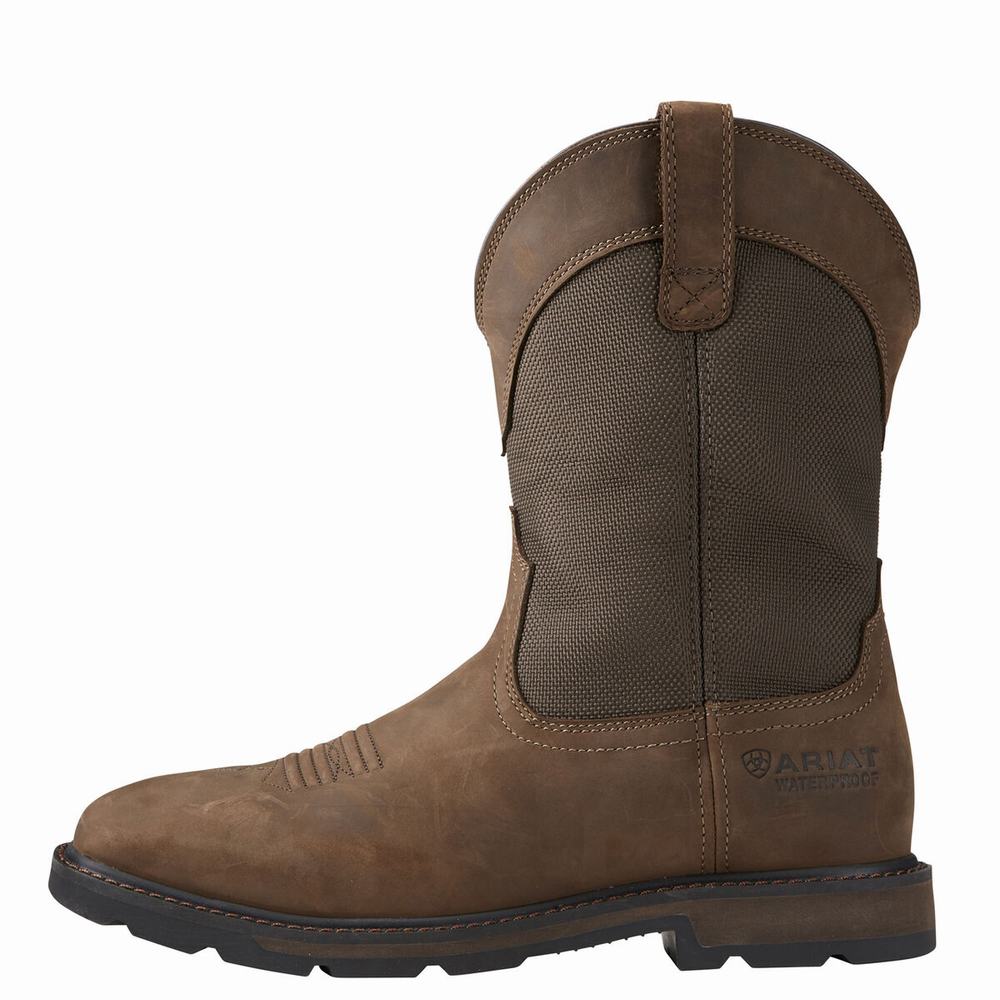 Men's Ariat Groundbreaker Wide Square Toe Waterproof Steel Toe Waterproof Boots Brown | HKXD-62917