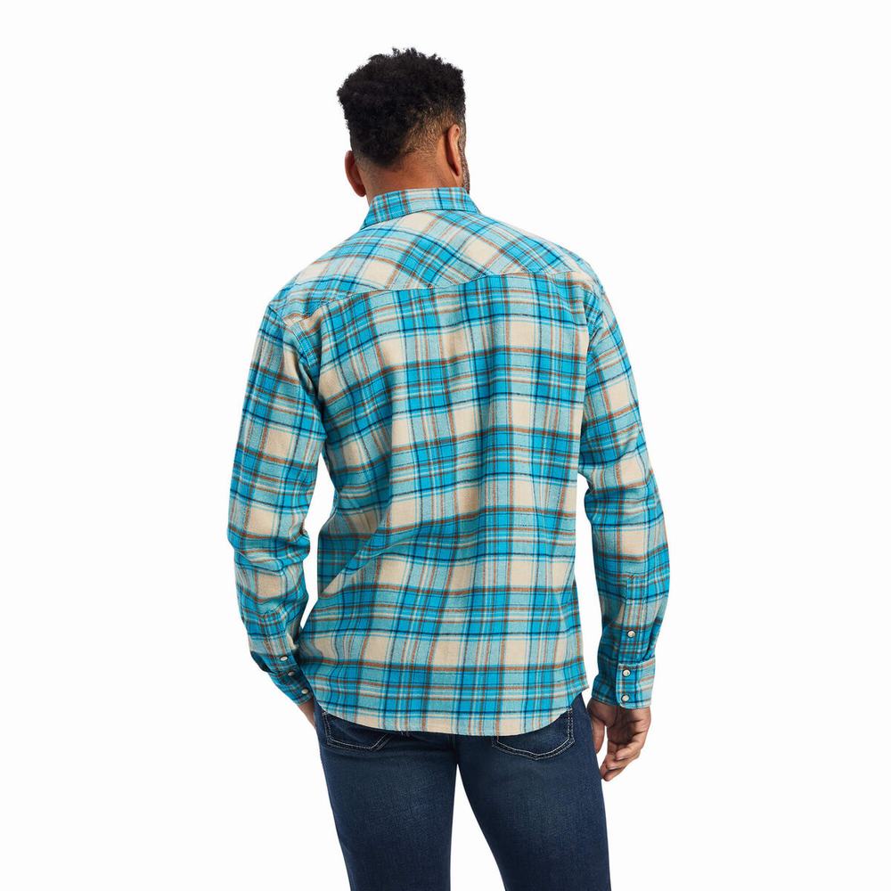 Men's Ariat Handley Retro Fit Shirts Turquoise | REJB-12365