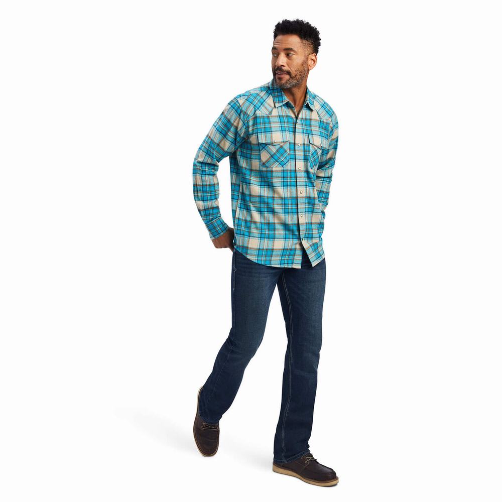 Men's Ariat Handley Retro Fit Shirts Turquoise | REJB-12365