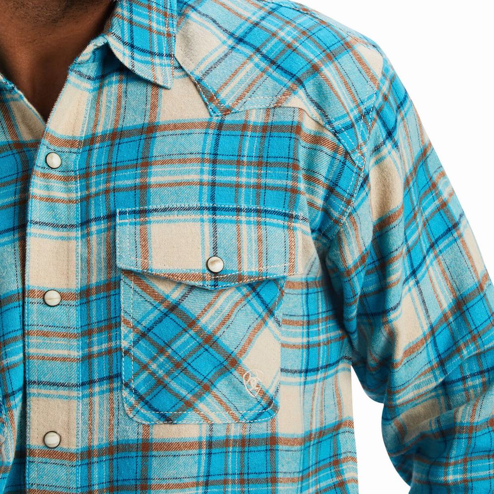 Men's Ariat Handley Retro Fit Shirts Turquoise | REJB-12365