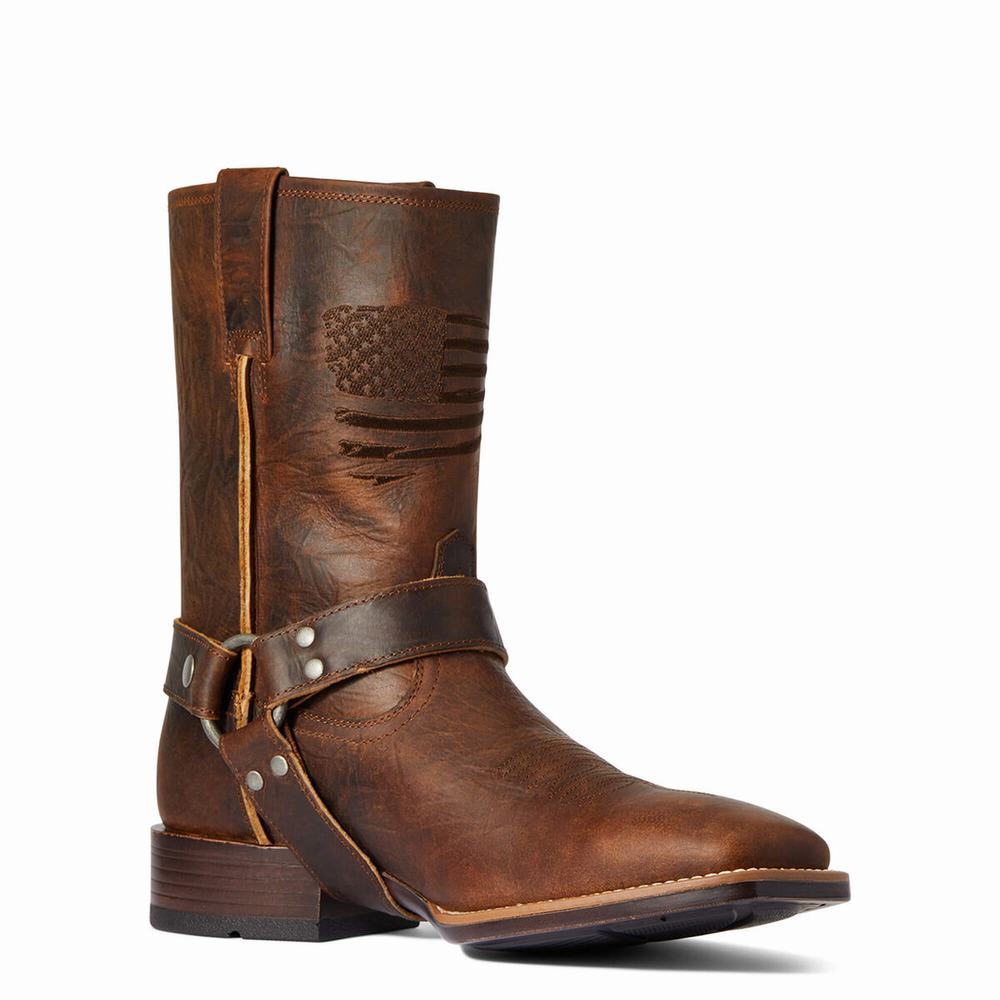 Men's Ariat Harness Patriot Ultra Dress Boots Brown | NZQR-65390