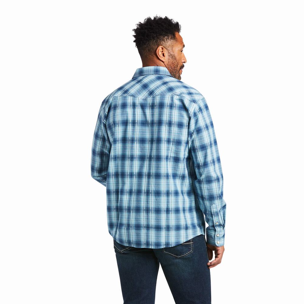 Men's Ariat Harper Retro Fit Shirts Blue | WSXU-24518