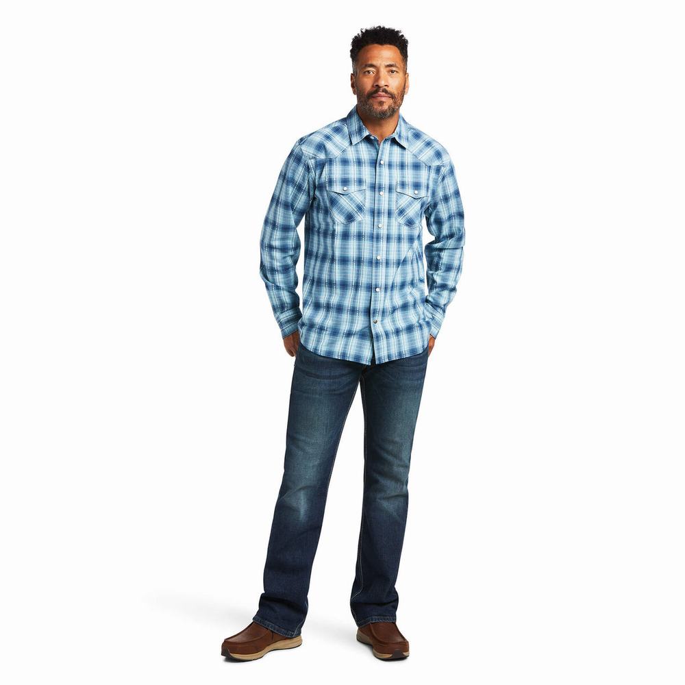 Men's Ariat Harper Retro Fit Shirts Blue | WSXU-24518