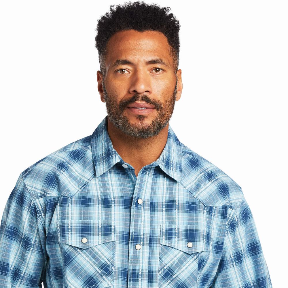 Men's Ariat Harper Retro Fit Shirts Blue | WSXU-24518