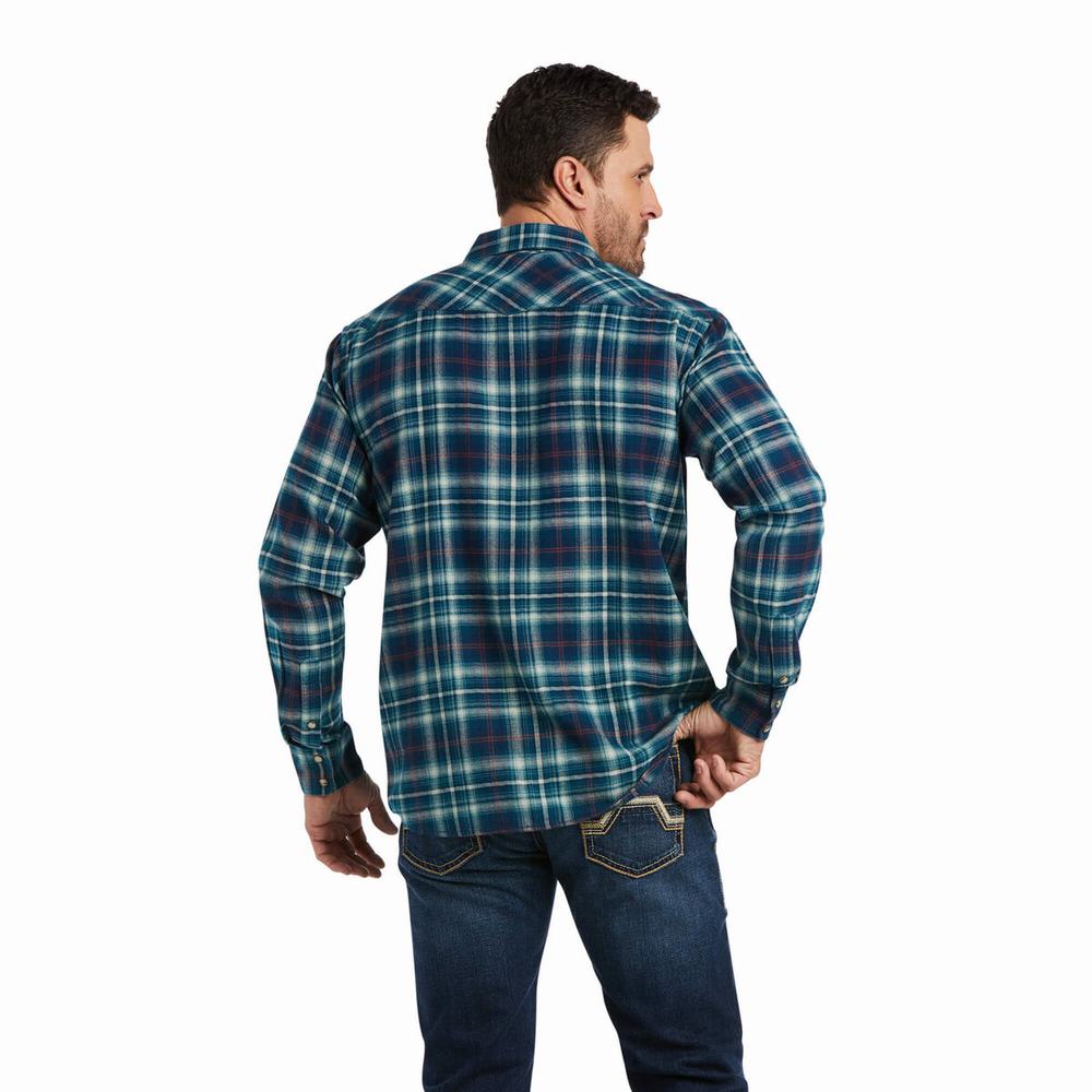 Men's Ariat Hastings Retro Fit Shirts Turquoise | SOLF-69024