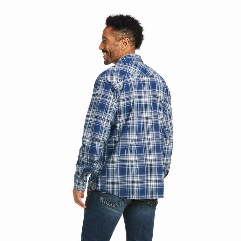 Men's Ariat Hempstead Retro Fit Shirts Indigo | JOPK-14627