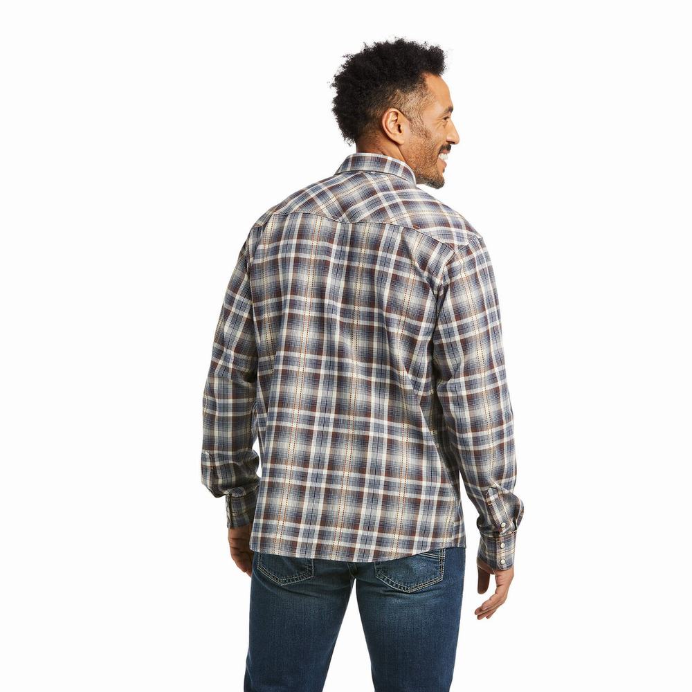 Men's Ariat Holland Retro Fit Shirts Indigo | GBHS-85632