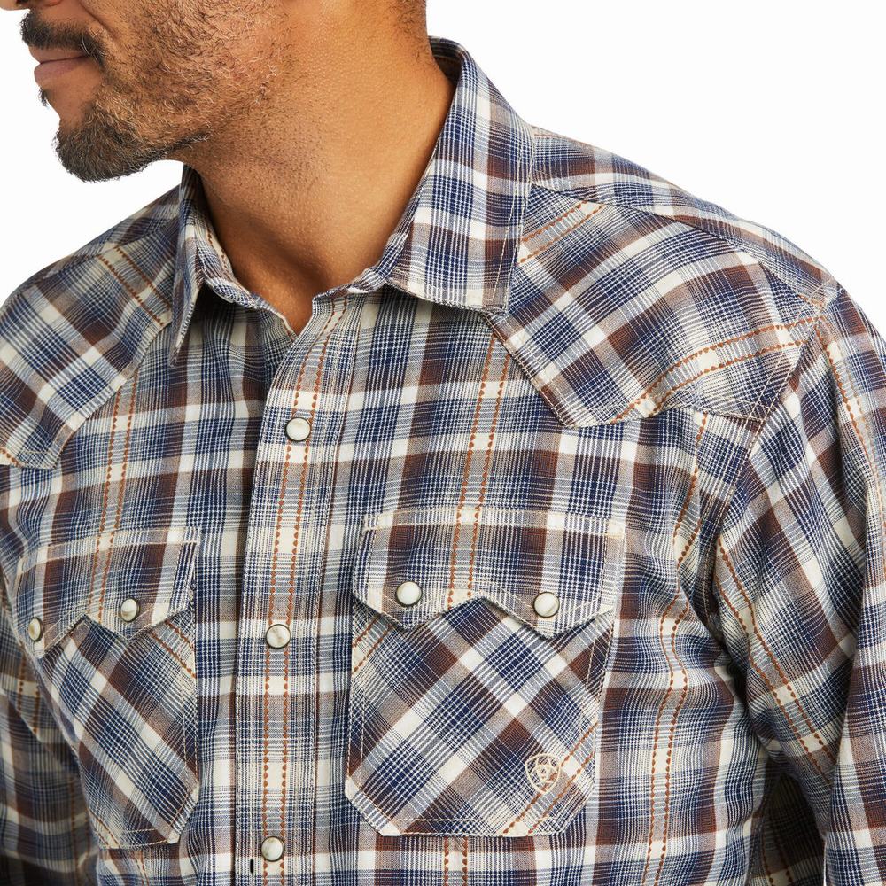 Men's Ariat Holland Retro Fit Shirts Indigo | GBHS-85632