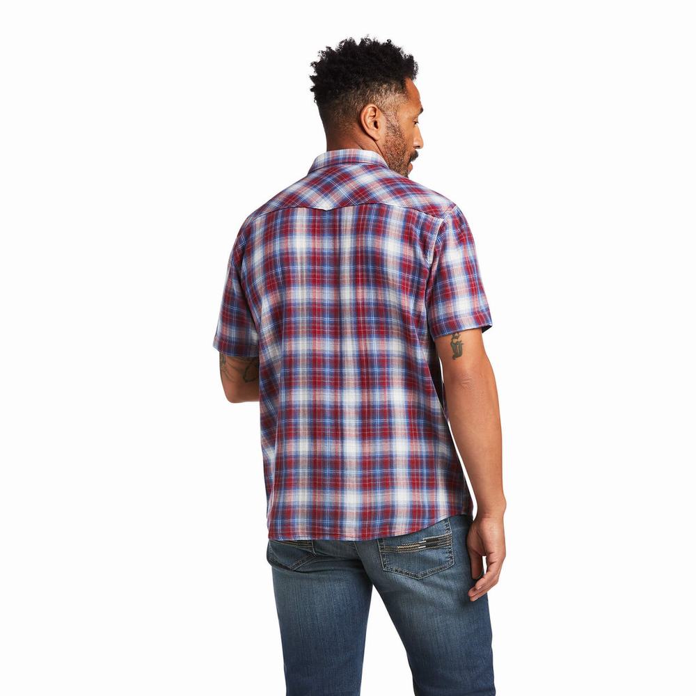 Men's Ariat Hollis Retro Fit Shirts Dark Red | RWCK-24715