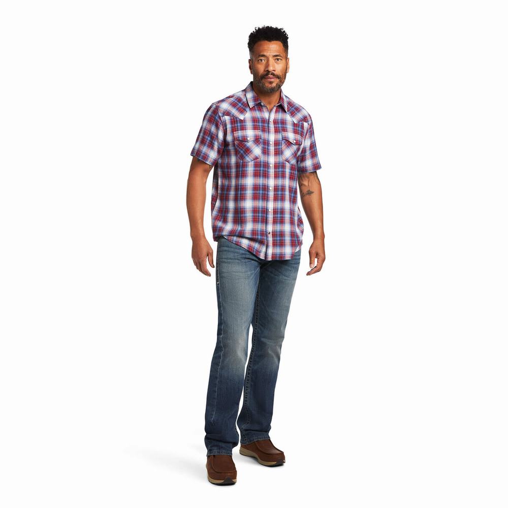 Men's Ariat Hollis Retro Fit Shirts Dark Red | RWCK-24715