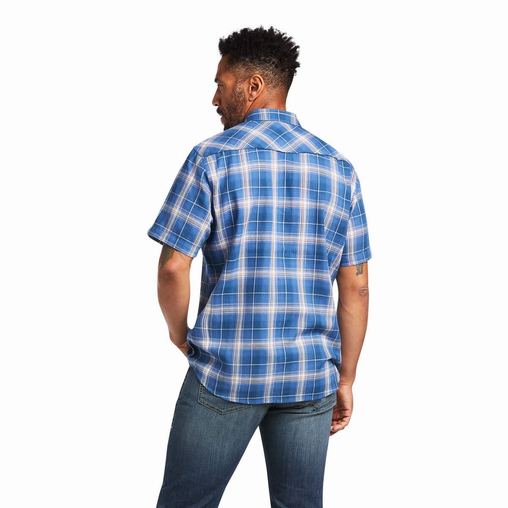 Men's Ariat Huck Retro Fit Shirts Blue | TZPA-65927