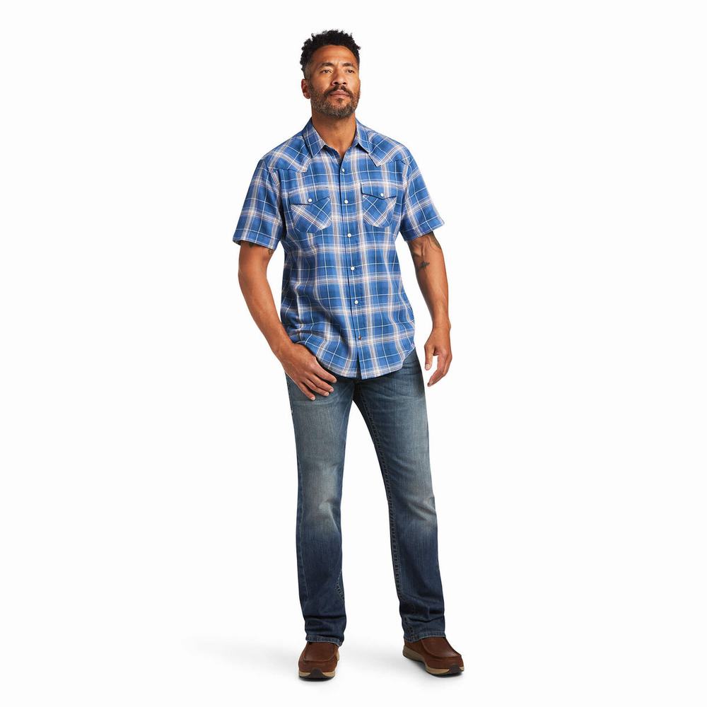 Men's Ariat Huck Retro Fit Shirts Blue | TZPA-65927