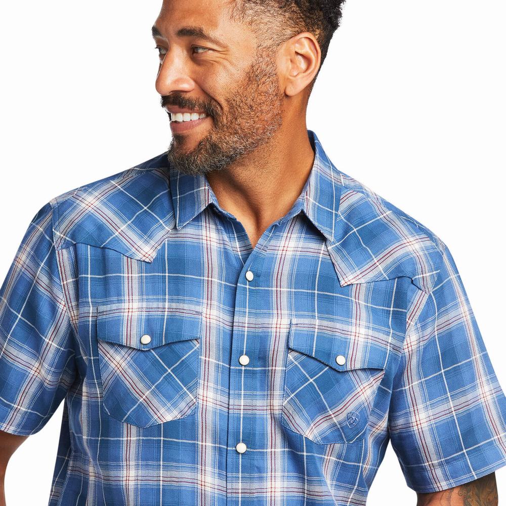 Men's Ariat Huck Retro Fit Shirts Blue | TZPA-65927