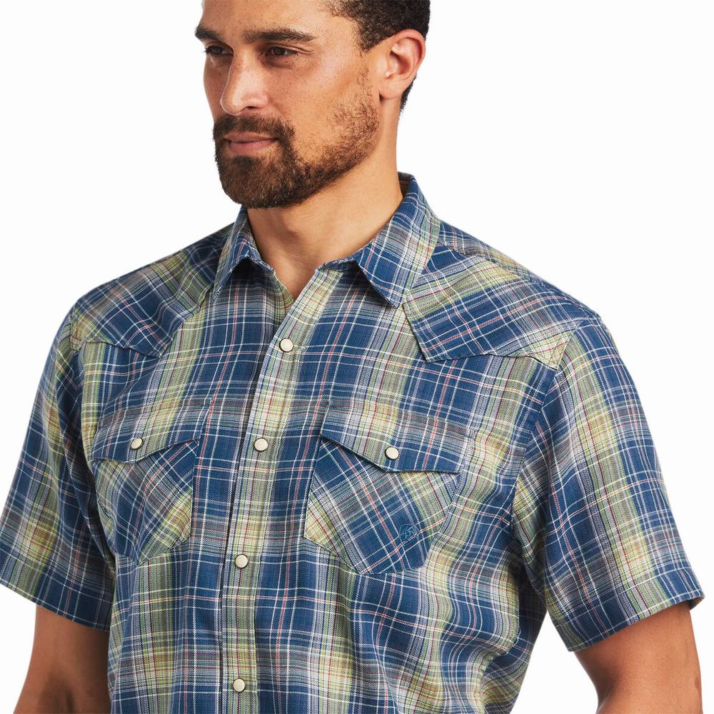 Men's Ariat Huey Retro Fit Shirts Light Green | CFKJ-31258