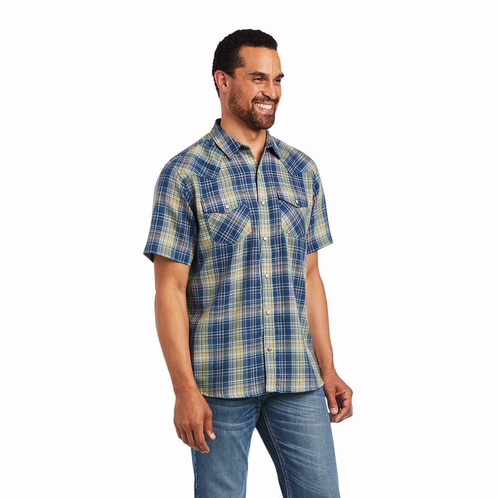 Men\'s Ariat Huey Retro Fit Shirts Light Green | CFKJ-31258