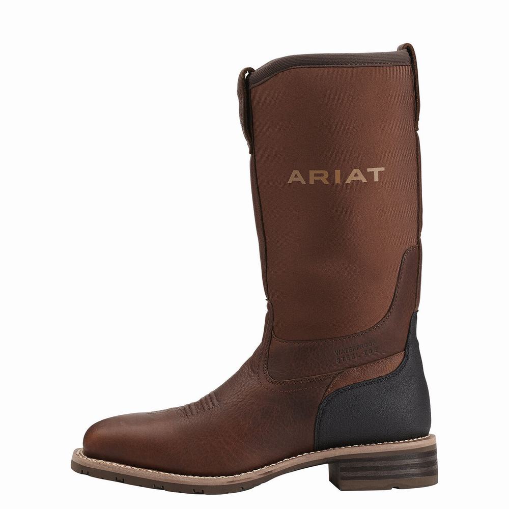 Men's Ariat Hybrid All Weather Waterproof Steel Toe Waterproof Boots Brown | YPOM-51294