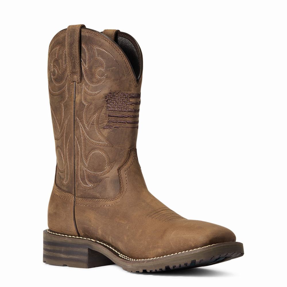 Men's Ariat Hybrid Patriot Waterproof Waterproof Boots Brown | MXWK-69375