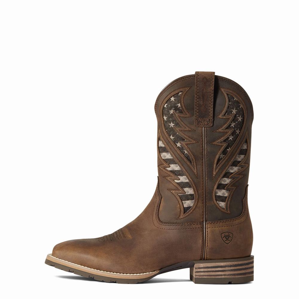 Men's Ariat Hybrid VentTEK Western Boots Brown | XLJD-16380