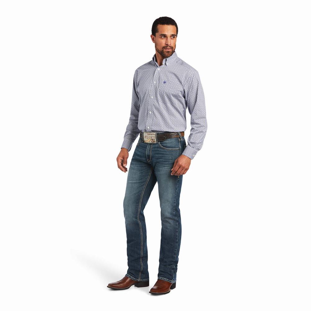 Men's Ariat Ilan Stretch Classic Fit Shirts White | KINO-94230