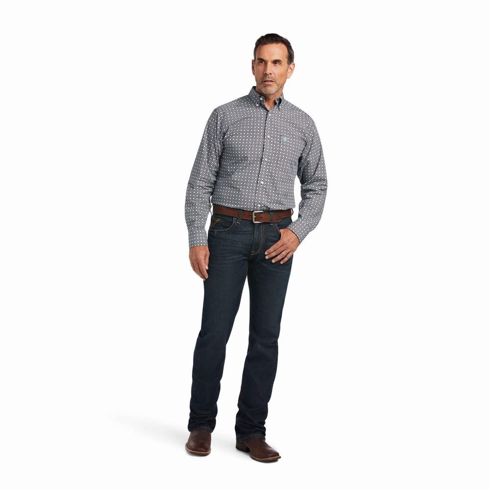 Men's Ariat Issa Stretch Fitted Shirts Obsidian | YLDR-94367