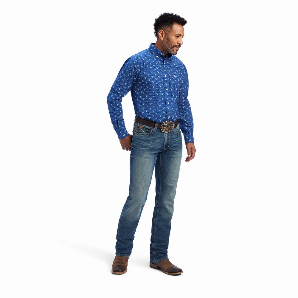 Men's Ariat Jai Classic Fit Shirts Royal Blue | ZTCU-58270