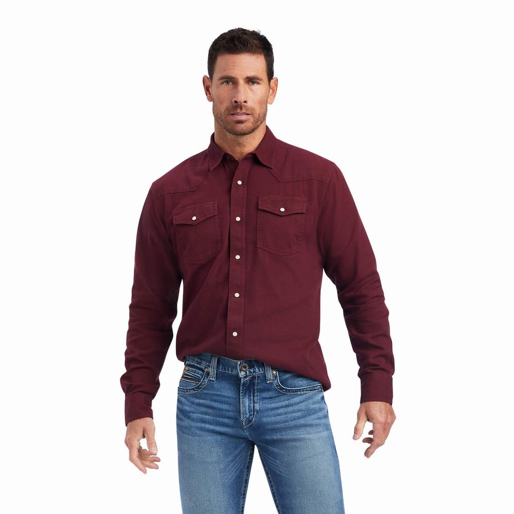 Men\'s Ariat Jurlington Retro Fit Shirts Chocolate | QJST-20869