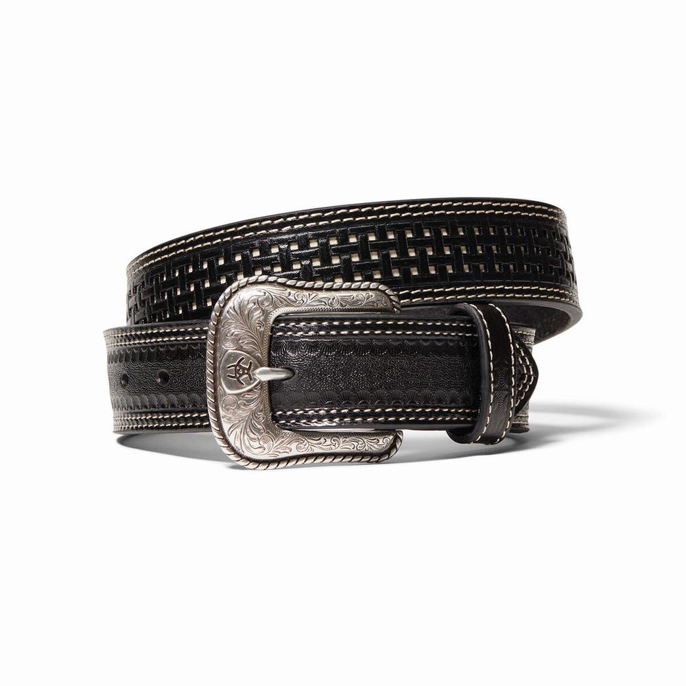 Men\'s Ariat Lattice Belts Black / White | MWFQ-54830