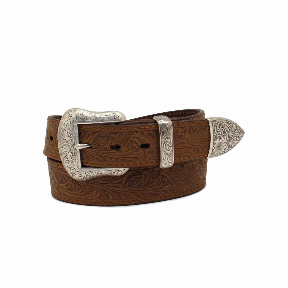 Men\'s Ariat Leaf Emboss Belts Brown | SYBE-10346